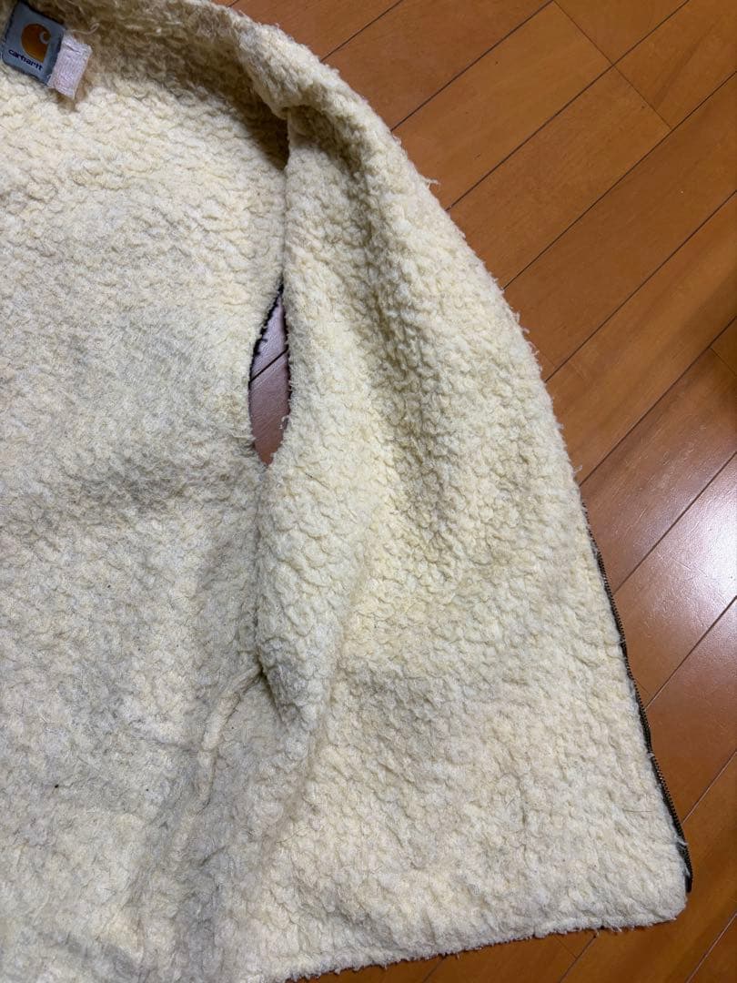Carhartt ベージュ ジッパーベスト　ダック　古着　ビンテージ　ボア