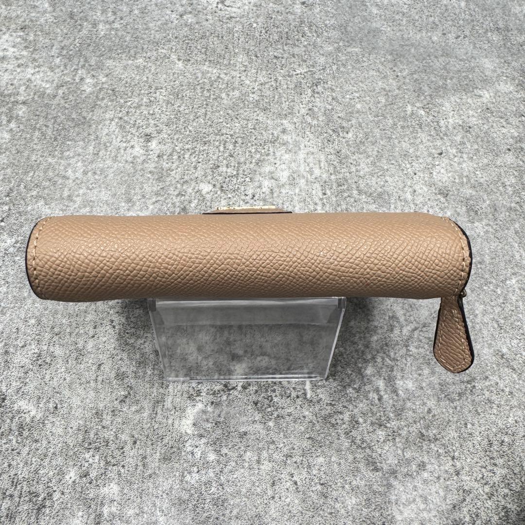 極美品　コーチ クロスグレインレザー 二つ折財布 コンパクトウォレット ベージュ