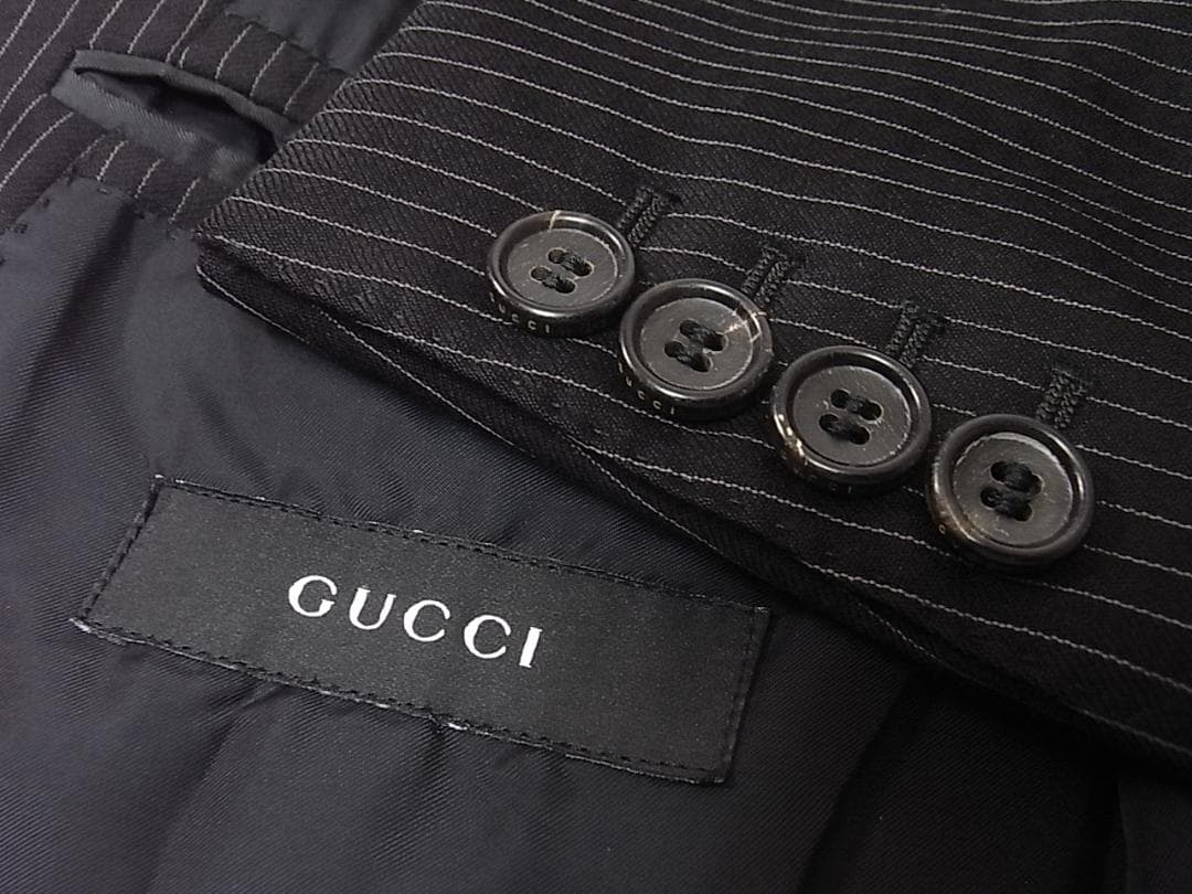 専用size50 グッチ GUCCI 段返り３釦ジャケット ブラック系ストライプ