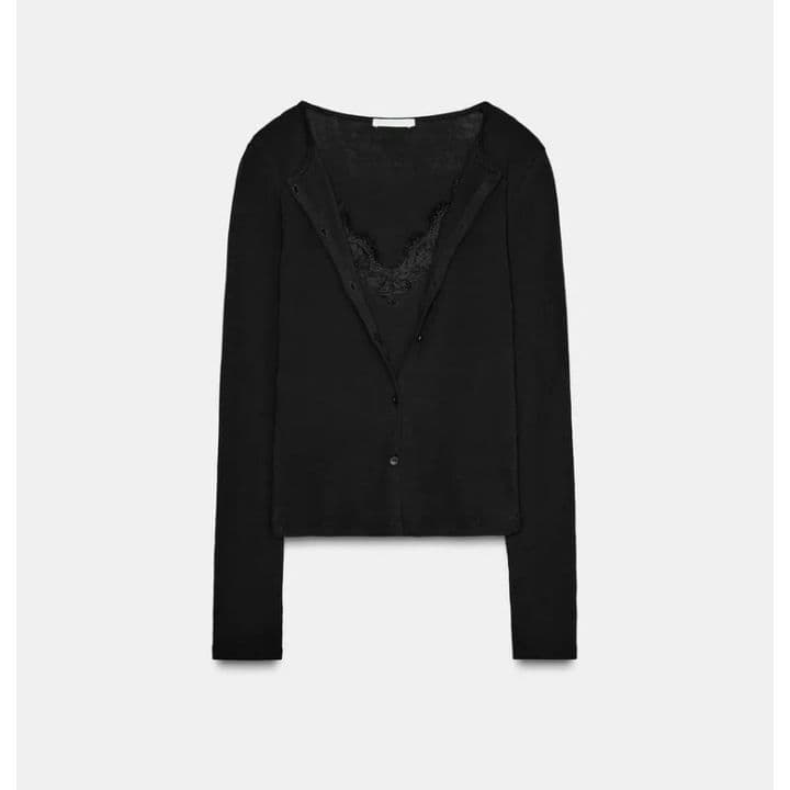 完売品 ZARA コンビネーションレーストップジャケット M ブラック