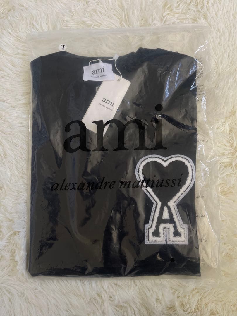 AMI PARIS アミパリス ハートロゴ コットンニット Tシャツ 半袖 L