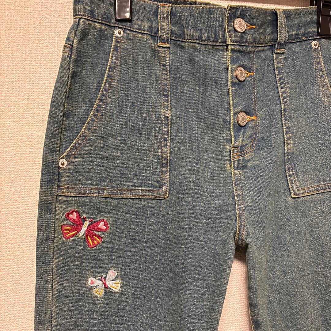 TINA：JOJUN 刺繍入りフレアジーンズ ライトブルー　M ビンテージ