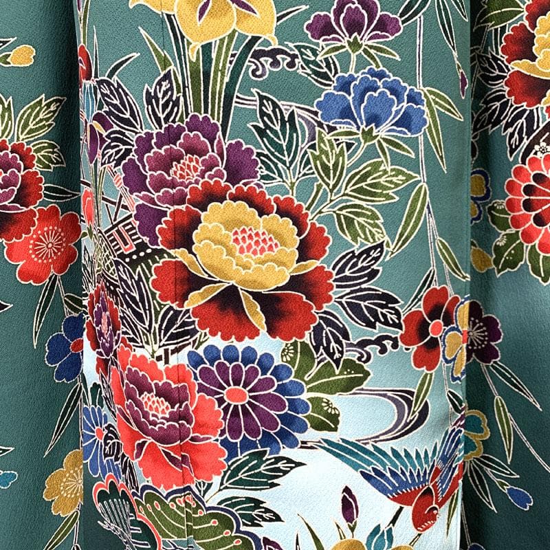 601z22,208y8,小物類〇紅型振袖 牡丹 菖蒲 菊 桜 緑