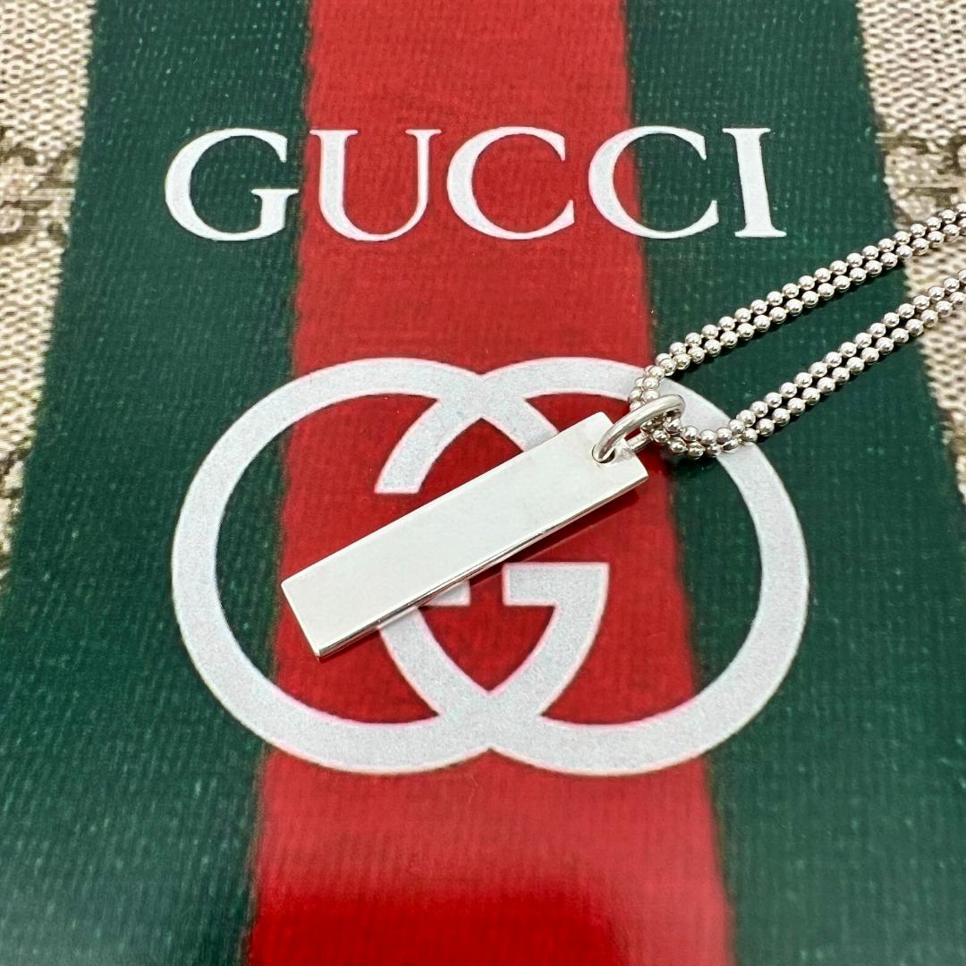 【M.M】GUCCI ダブルボールチェーンプレート ネックレス ペンダント