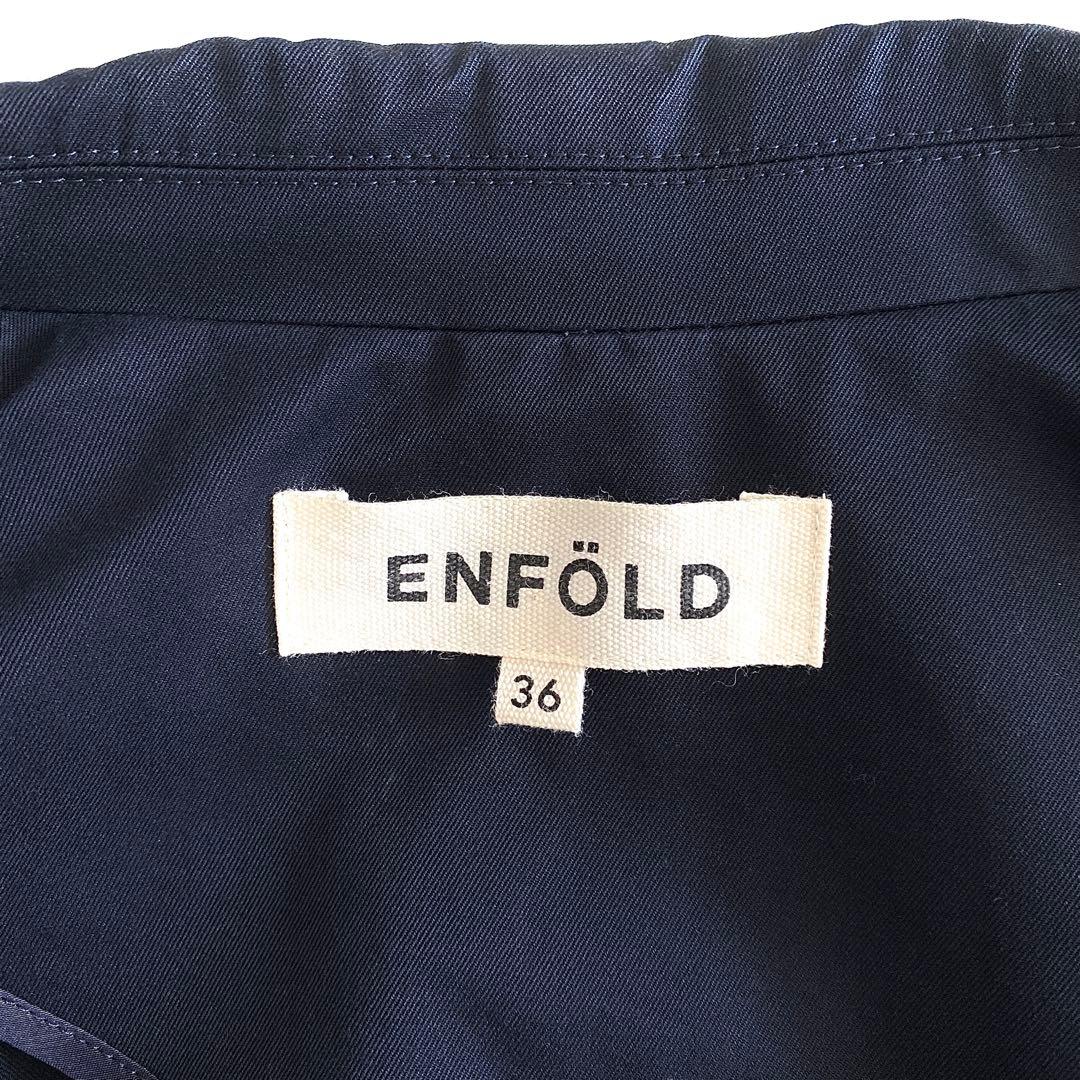 美品 エンフォルド ENFOLD ファインコットンワイドBOXコート ネイビー