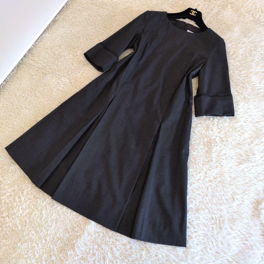 日本製★FOXEYBOUTIQUE　ワンピース　ダークグレー　5分袖　ひざ丈40