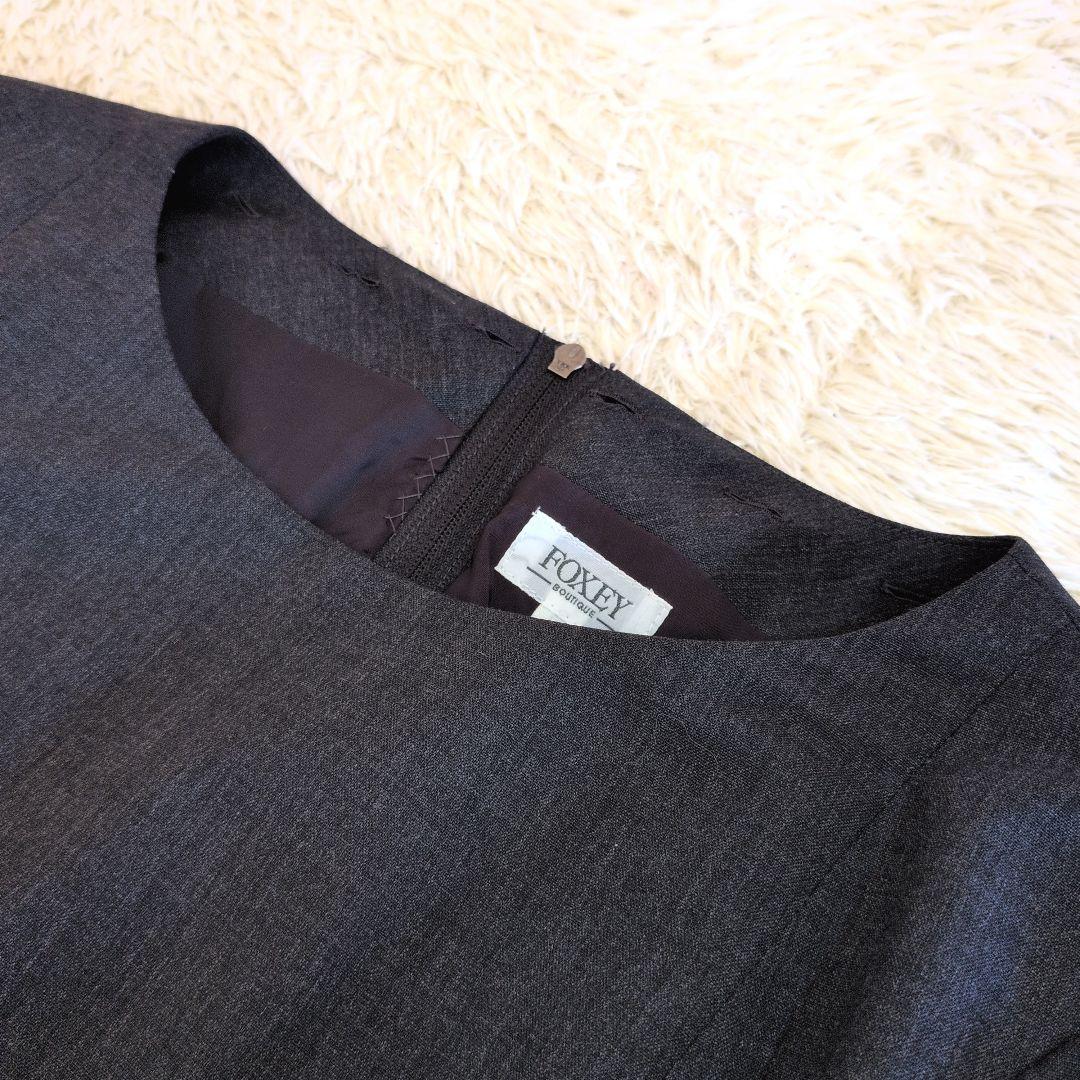日本製★FOXEYBOUTIQUE　ワンピース　ダークグレー　5分袖　ひざ丈40