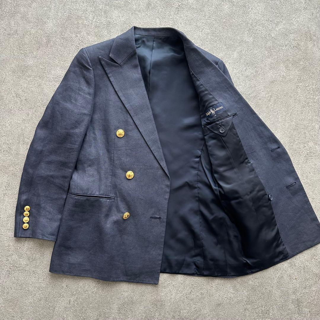 【希少】80s Ralph Lauren 紺ブレ 金ボタン リンネ100%