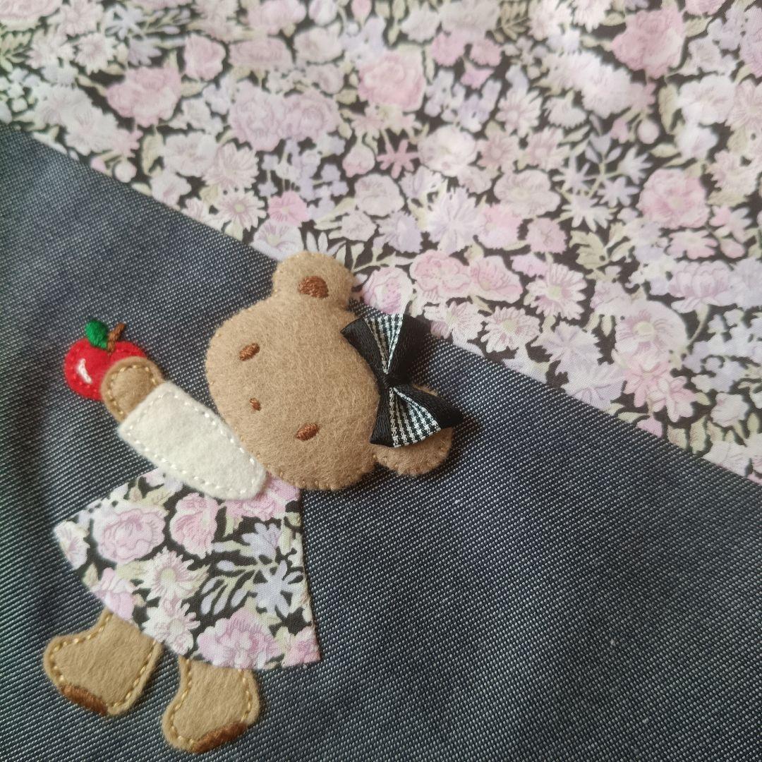 黒 チャイブ❀立体アップリケ付き巾着袋❀ハンドメイド