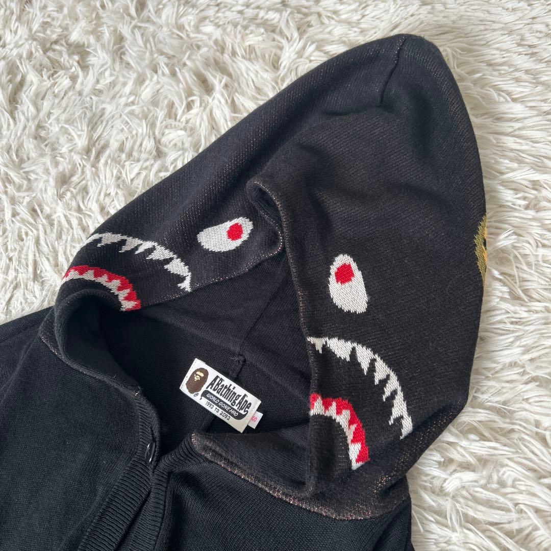 美品　エイプA BATHING APE シャーク カーディガン タイガー 黒