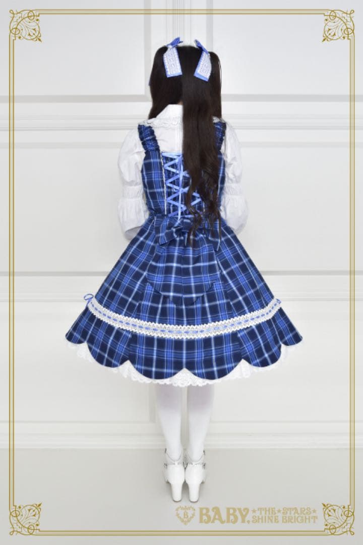 [新品未使用] BABY 裾スカラップタータンチェックジャンパースカート　ブルー