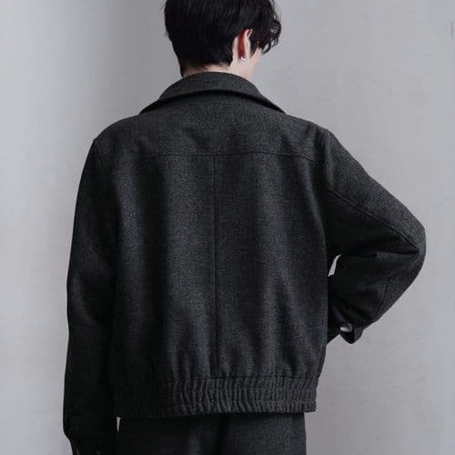 CLELブラックМサイズウールブレンドヘリンボーンツイードファイヤーマンブルゾン