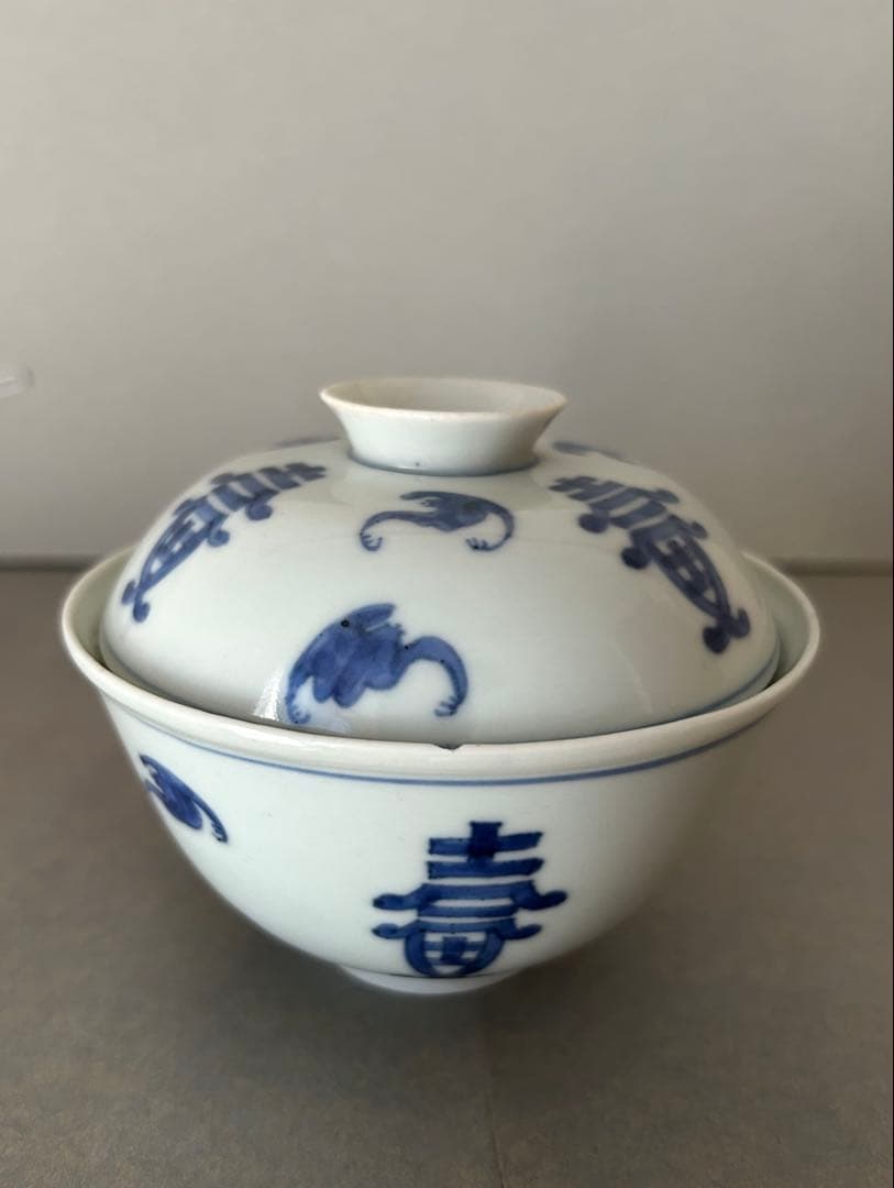 手書き 蓋茶碗 良質磁器 超薄造 中国美術 唐物 清朝清代 青花 染付 古伊万里