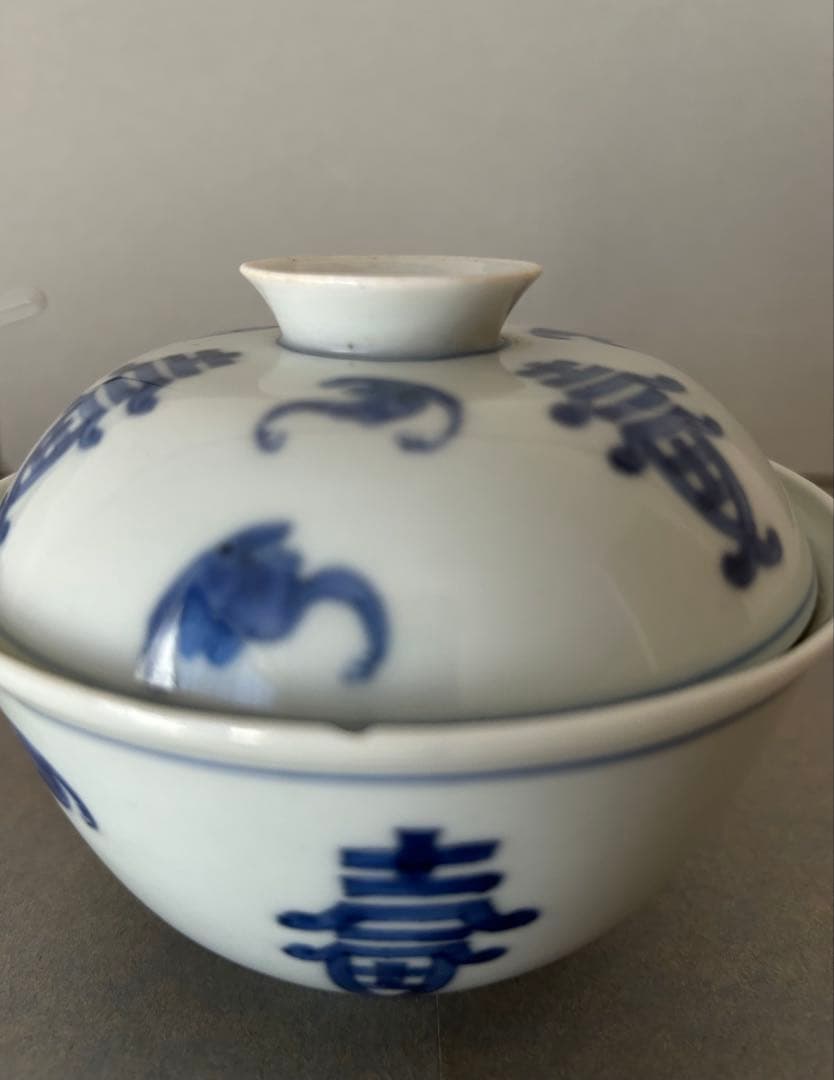 手書き 蓋茶碗 良質磁器 超薄造 中国美術 唐物 清朝清代 青花 染付 古伊万里