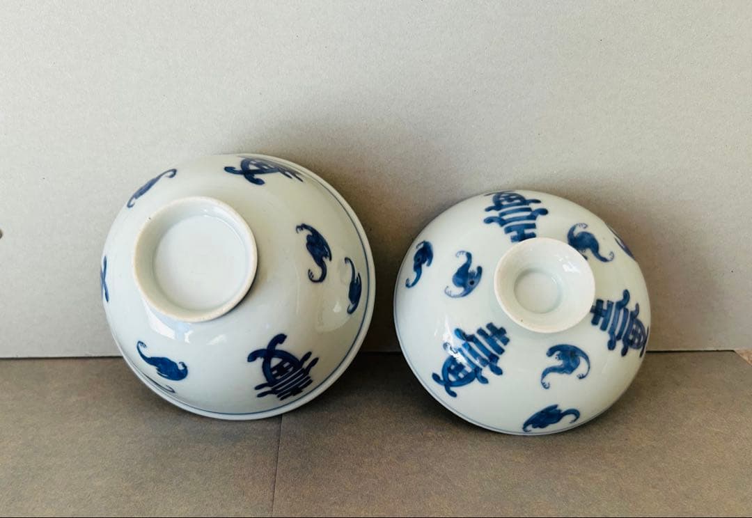 手書き 蓋茶碗 良質磁器 超薄造 中国美術 唐物 清朝清代 青花 染付 古伊万里