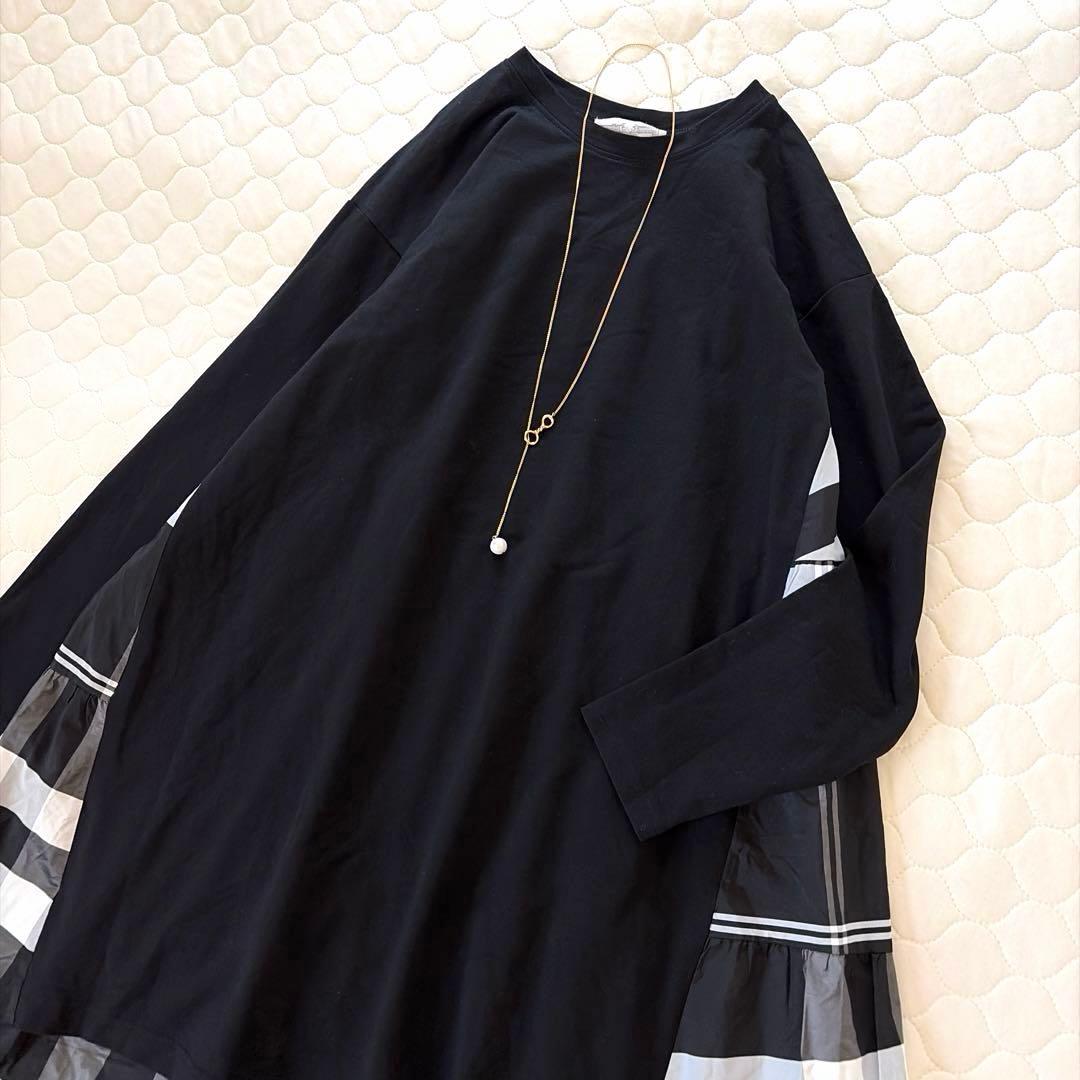【極美品】BEARDSLEY✴︎タフタビッグチェックワンピース　ブラック