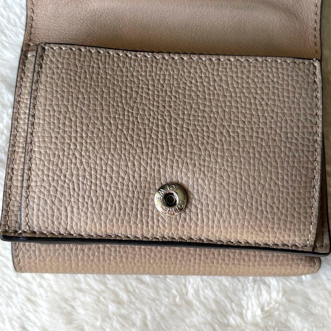 【美品】LOEWE アナグラム トライフォールド 三つ折り サンド 付属品あり