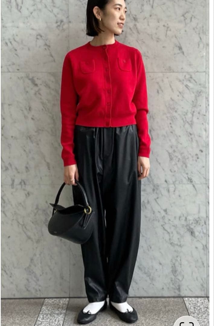 《CABAN》コットンカシミヤクルーネックカーディガン XS レッド(35)