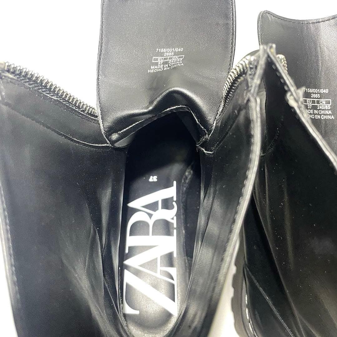 ☆ZARA ザラ フロントジップ 厚底 レザーブーツ ブラック 23.5cm
