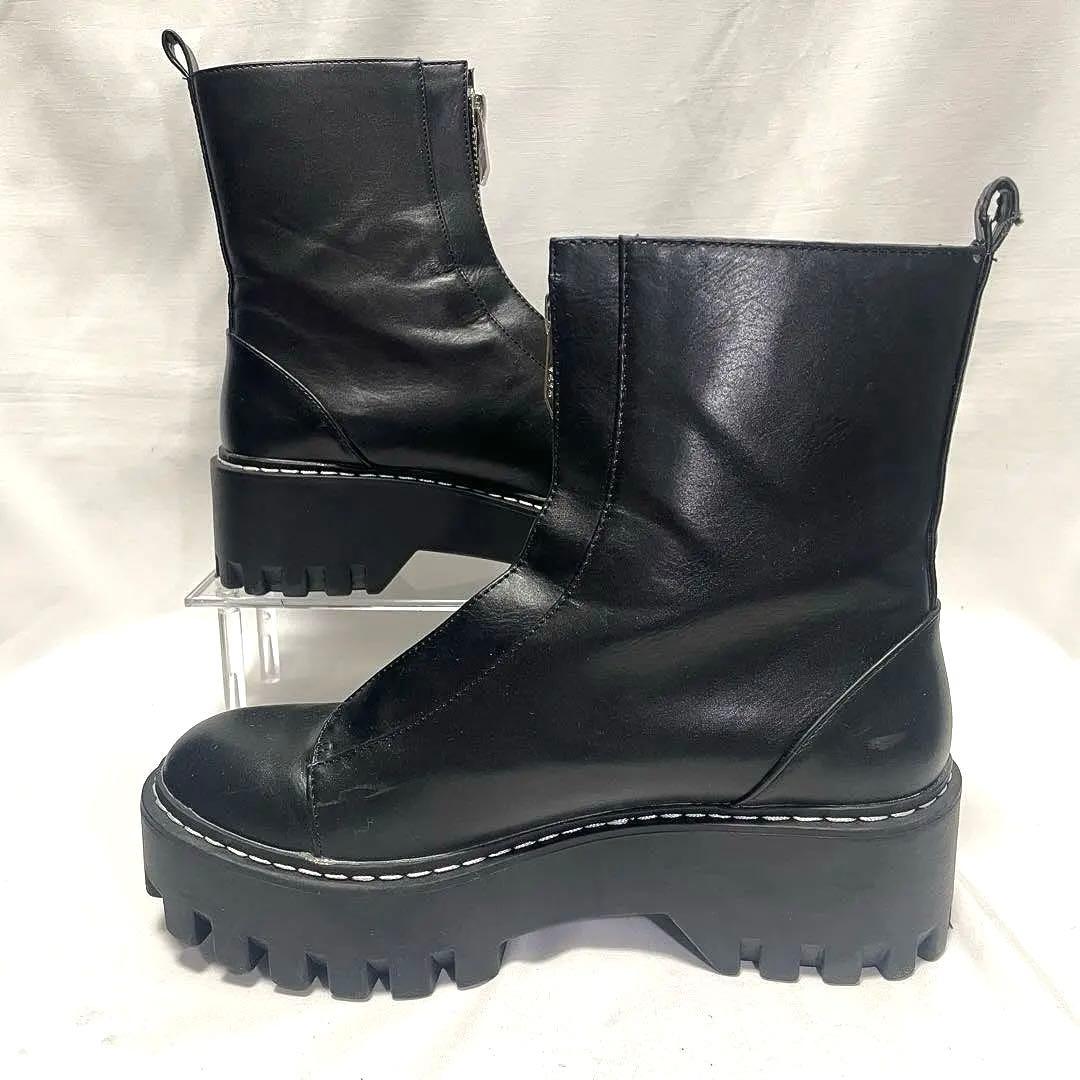 ☆ZARA ザラ フロントジップ 厚底 レザーブーツ ブラック 23.5cm