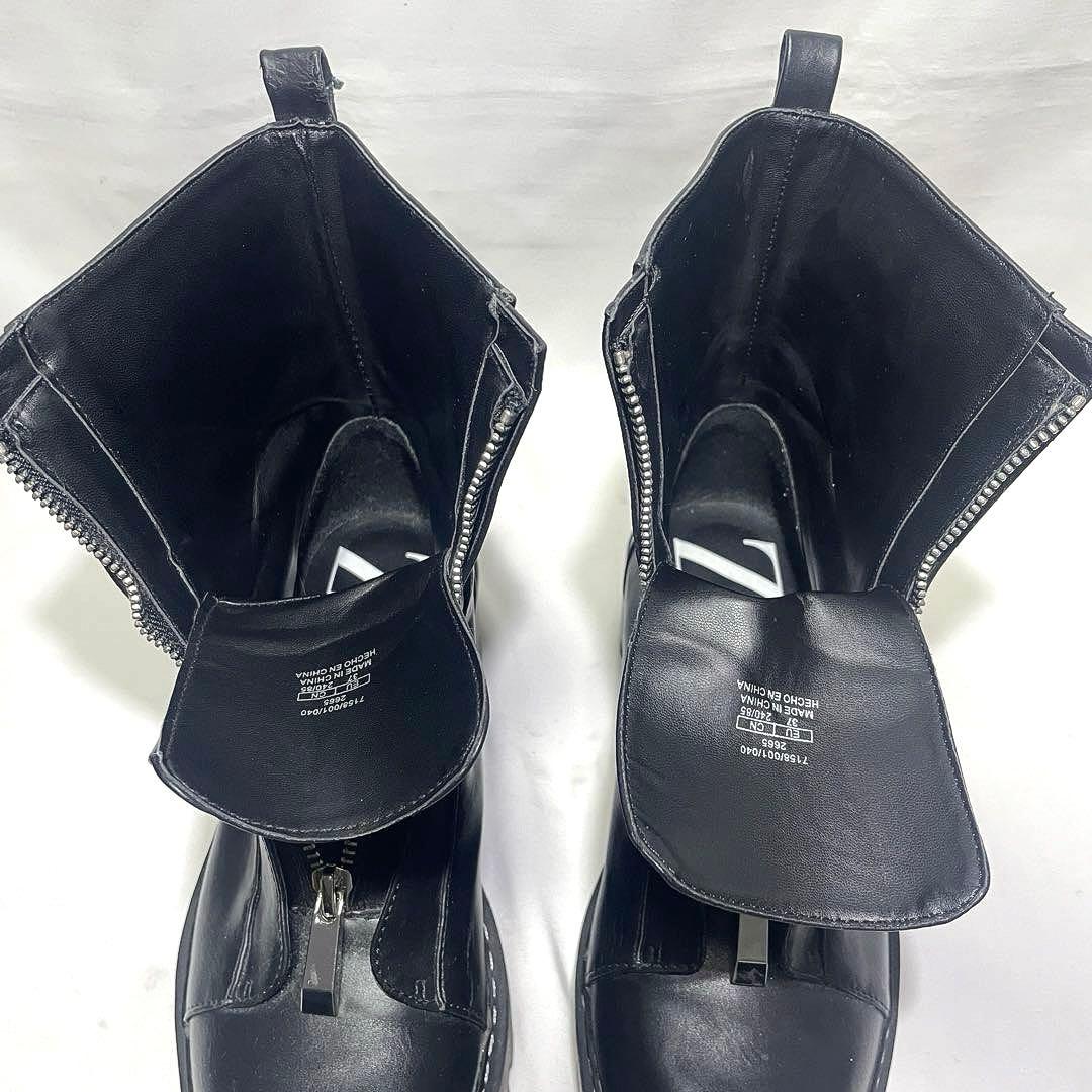 ☆ZARA ザラ フロントジップ 厚底 レザーブーツ ブラック 23.5cm