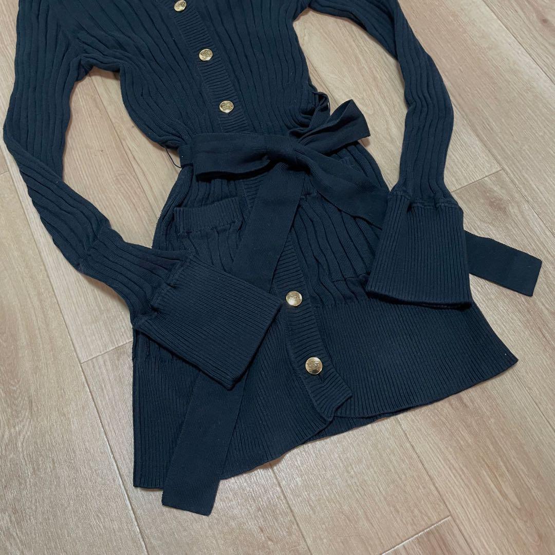 BURBERRY カーディガン リブ 黒 ノバチェック フード ベルト