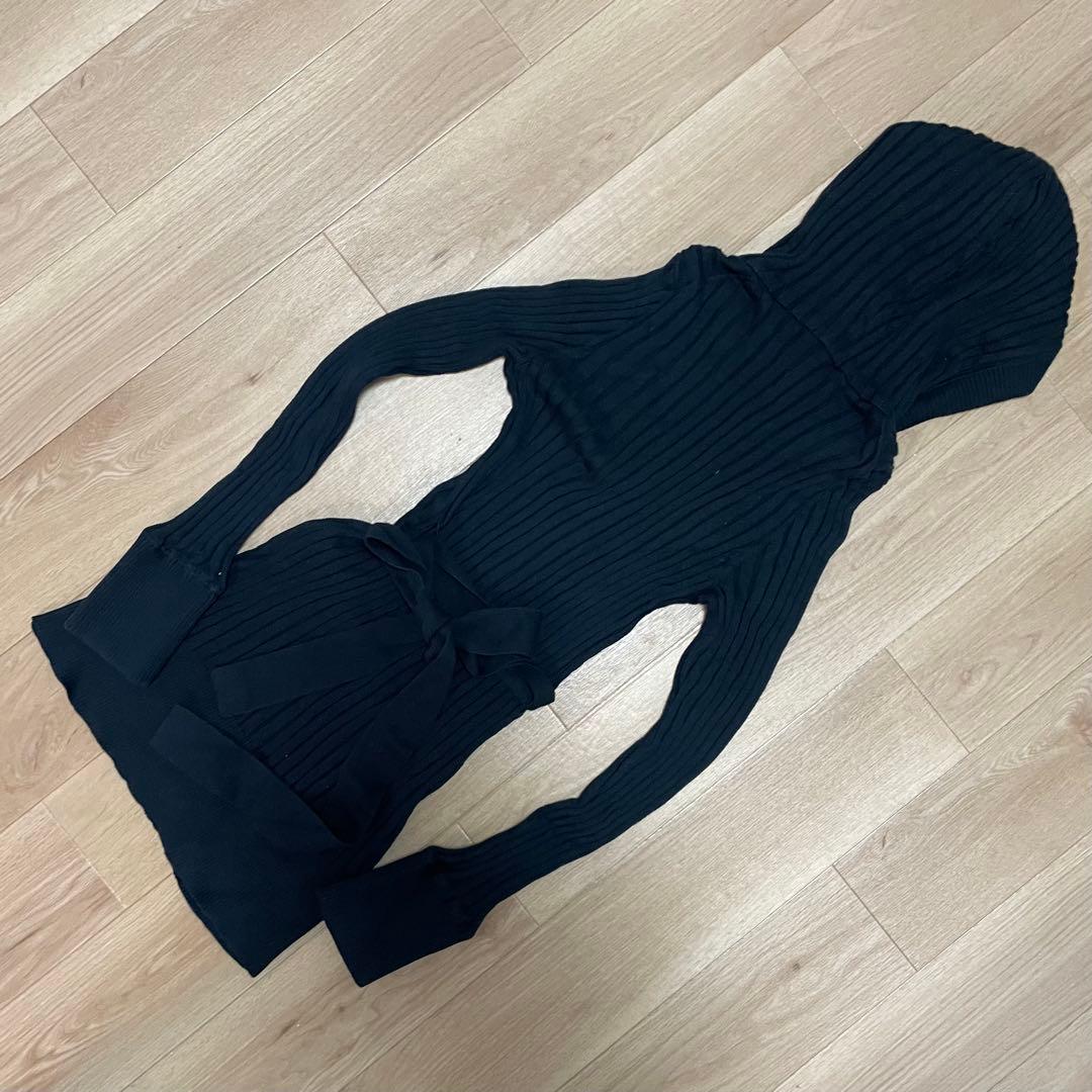 BURBERRY カーディガン リブ 黒 ノバチェック フード ベルト