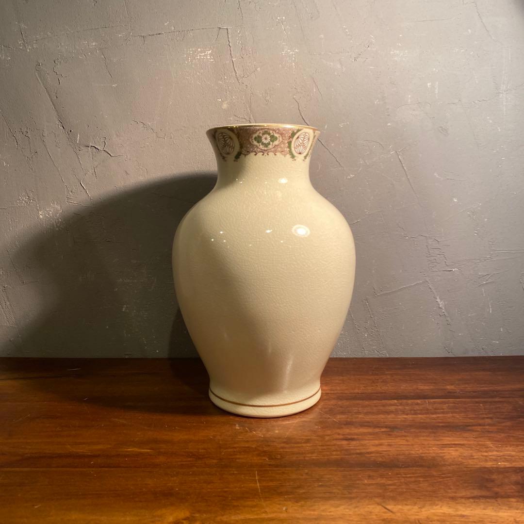 昭和 美濃焼 西峰作 〆入寿竹 花瓶 花器 共箱 美術品 貫入陶器