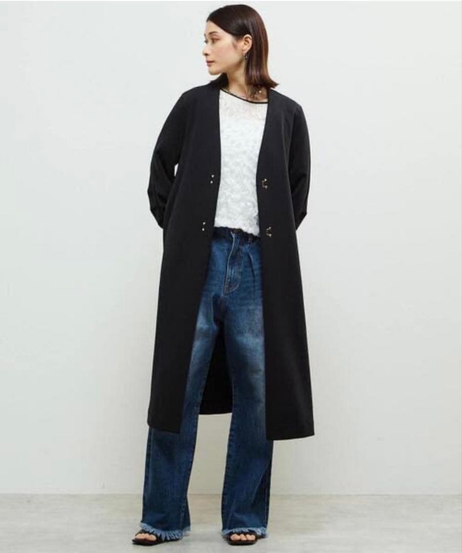 美品　Soffitto　ソフィット　ノーカラータックスリーブコート　ブラック