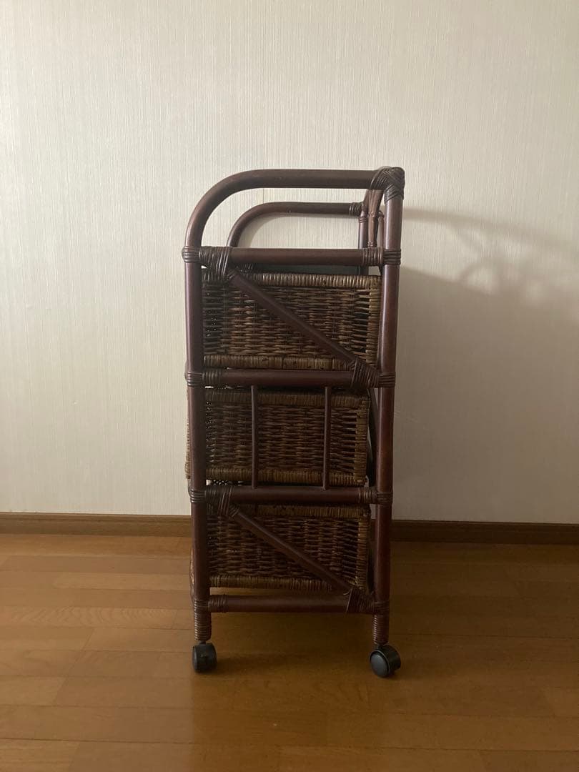 【美品】2WAY キャスター付3段ラタンチェスト 昭和レトロ 箪笥 籐家具