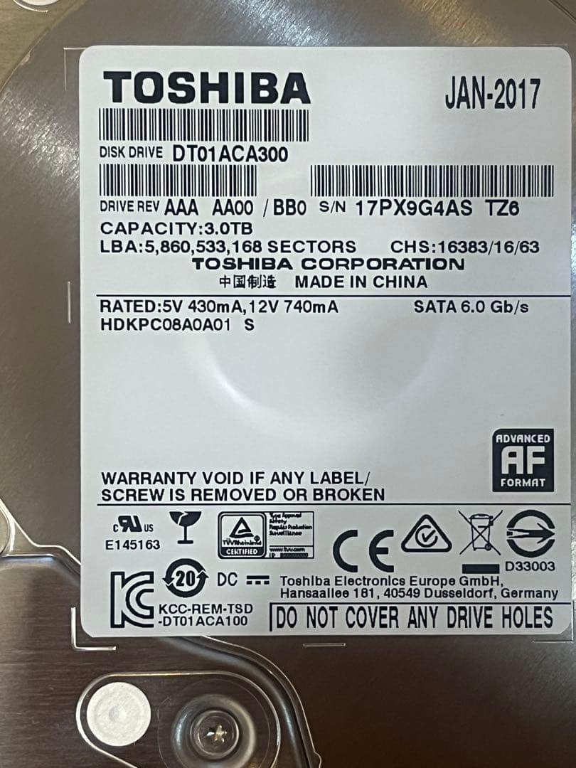 東芝 HDD 3TB「TOSHIBA DT01ACA300」×2個セット