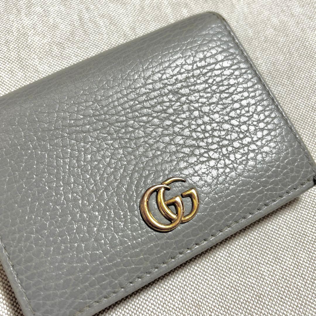 GUCCI 二つ折り財布 グレー レザー