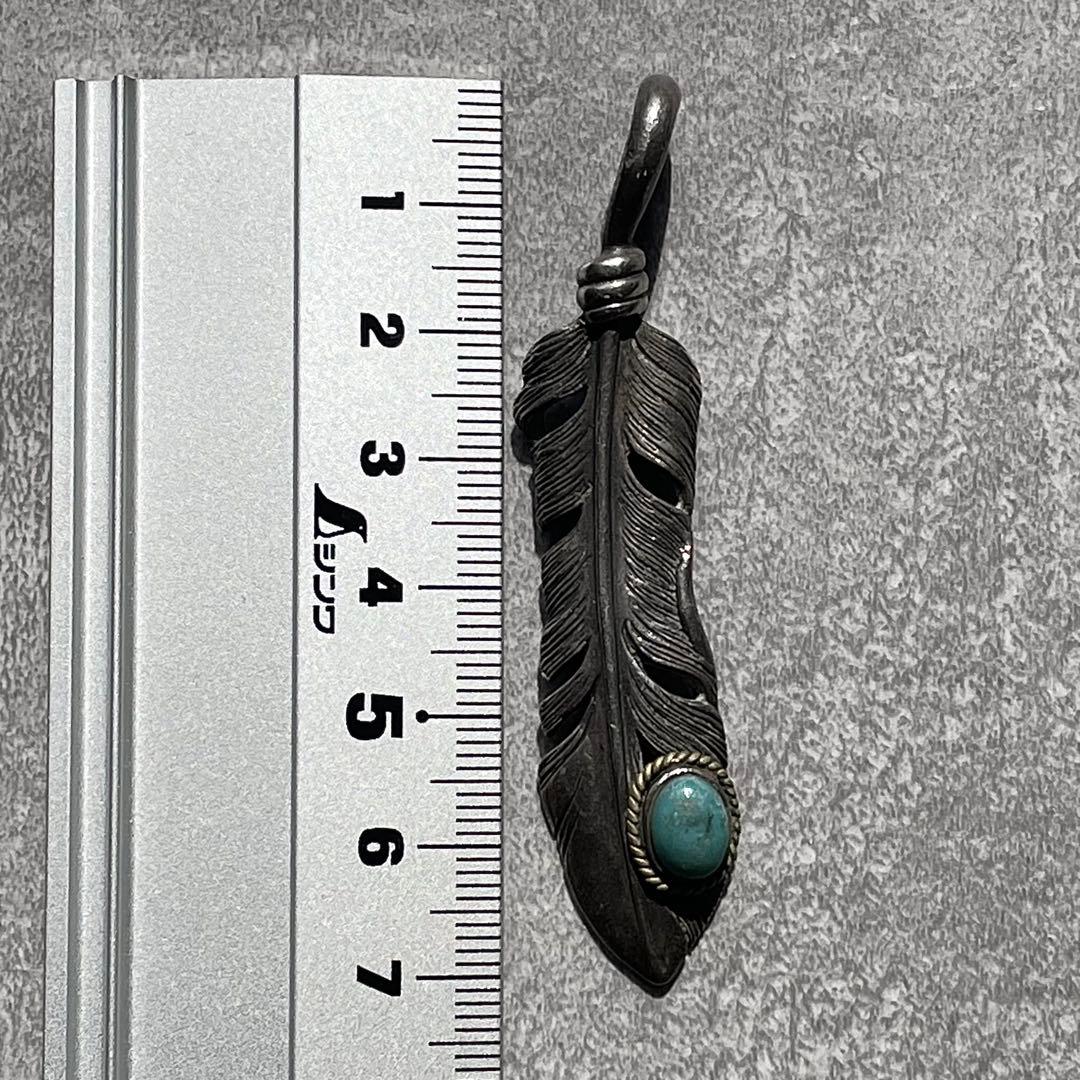 SAAD シルバー 925 金縄 ターコイズ 70mm フェザー ペンダント