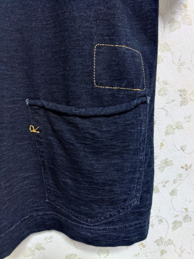 45R度詰天竺の908オーシャンクルーネックTシャツ 影色納戸サイズ１ポケット