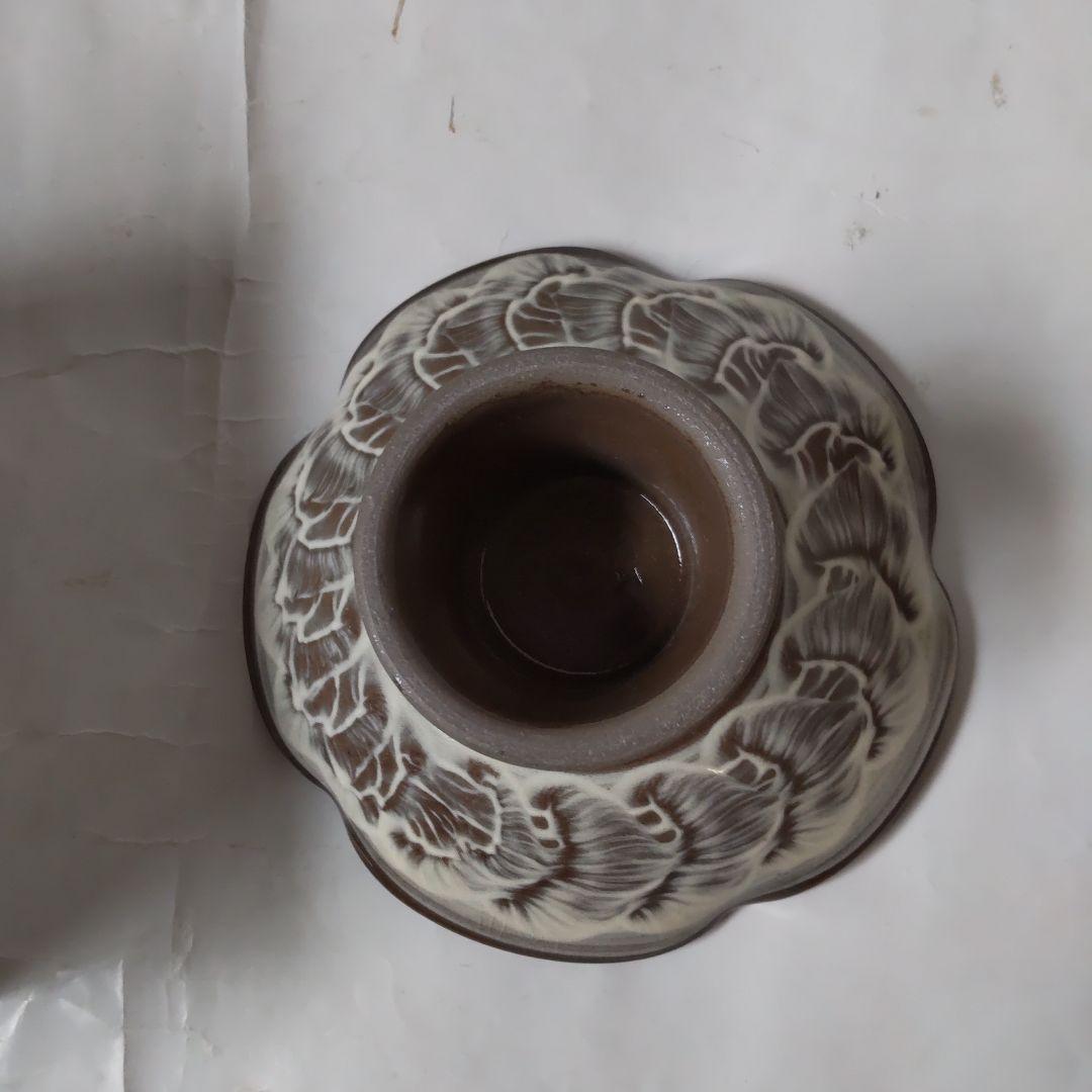 茶道具 唐津焼 指月庵 清水滋雄 造 高台菓子器 刷毛目 緑の松 新品 未使用品
