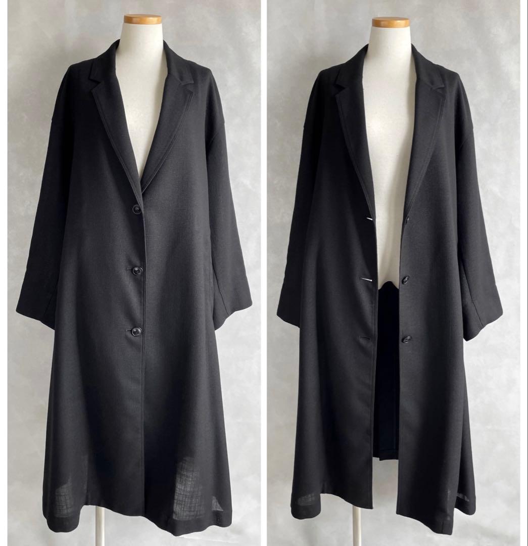 美品✨サロンアダムエロペ　24SS 4.9万　リネンライクロングガウンコート　黒