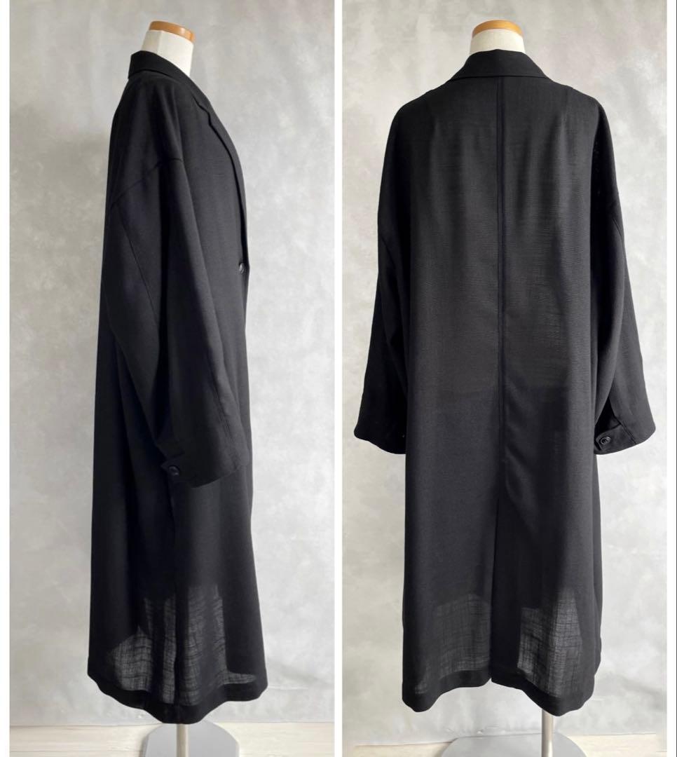 美品✨サロンアダムエロペ　24SS 4.9万　リネンライクロングガウンコート　黒