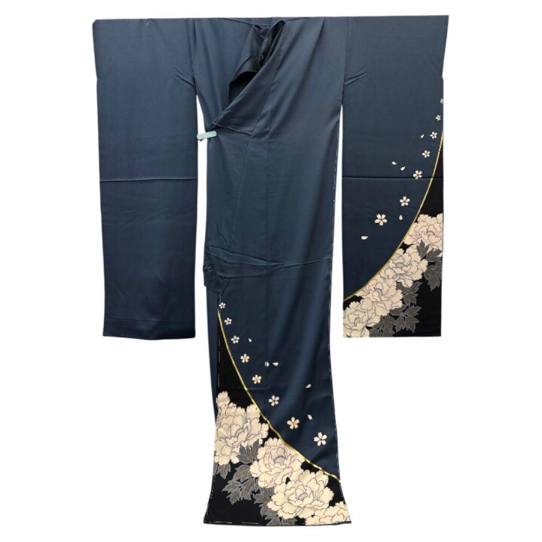 サ*ー様 正絹 振袖 金駒 青緑 未仕立て品 仮絵羽