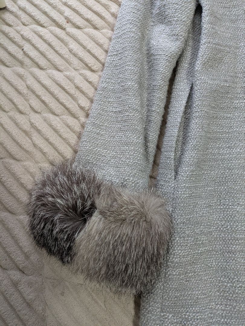 theory luxe ノーカラーツイードコート フォックスファー L 2way