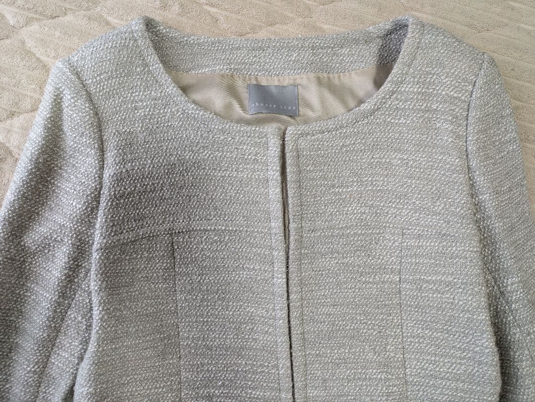 theory luxe ノーカラーツイードコート フォックスファー L 2way