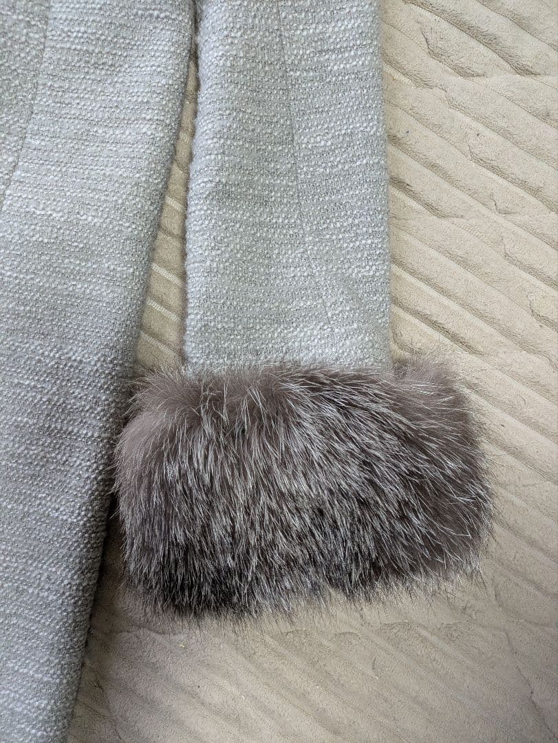 theory luxe ノーカラーツイードコート フォックスファー L 2way