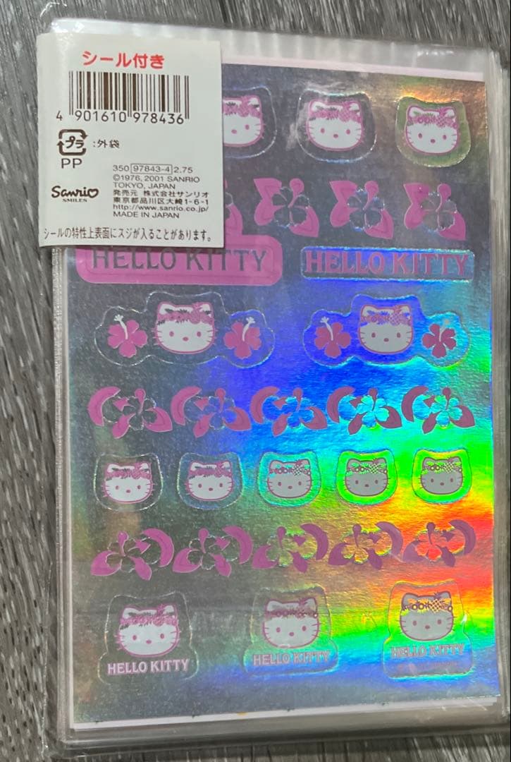 ハローキティ　トロピカルハイビスカス　ミニノート　透明封筒　2001