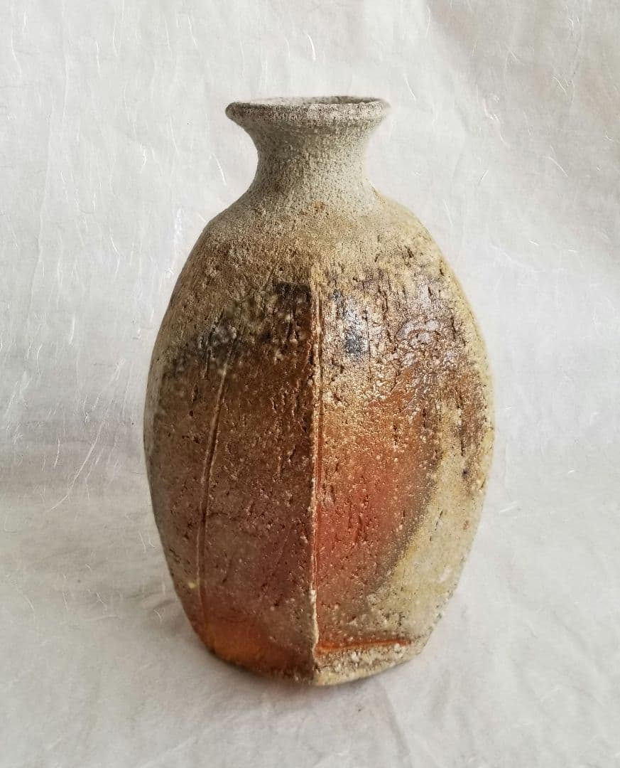 信楽自然釉面取花入 (未使用 新品同様)