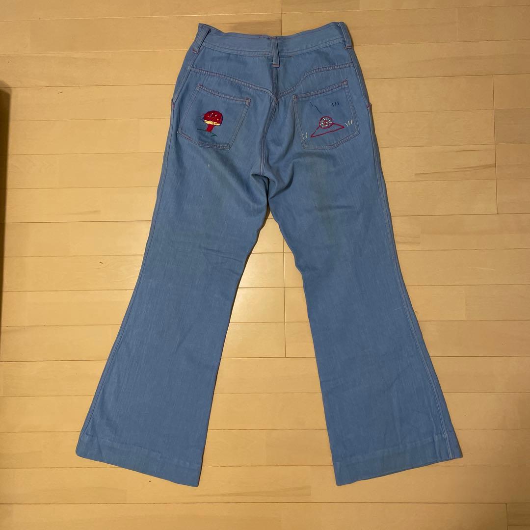 60s〜70s刺繍付きシャンブレーフレアパンツ　starジップ　vintage