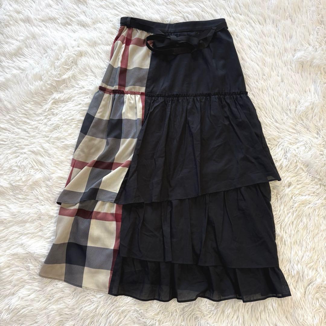 美品✨ブルーレーベル クレストブリッジ スカート ティアード ブラック チェック