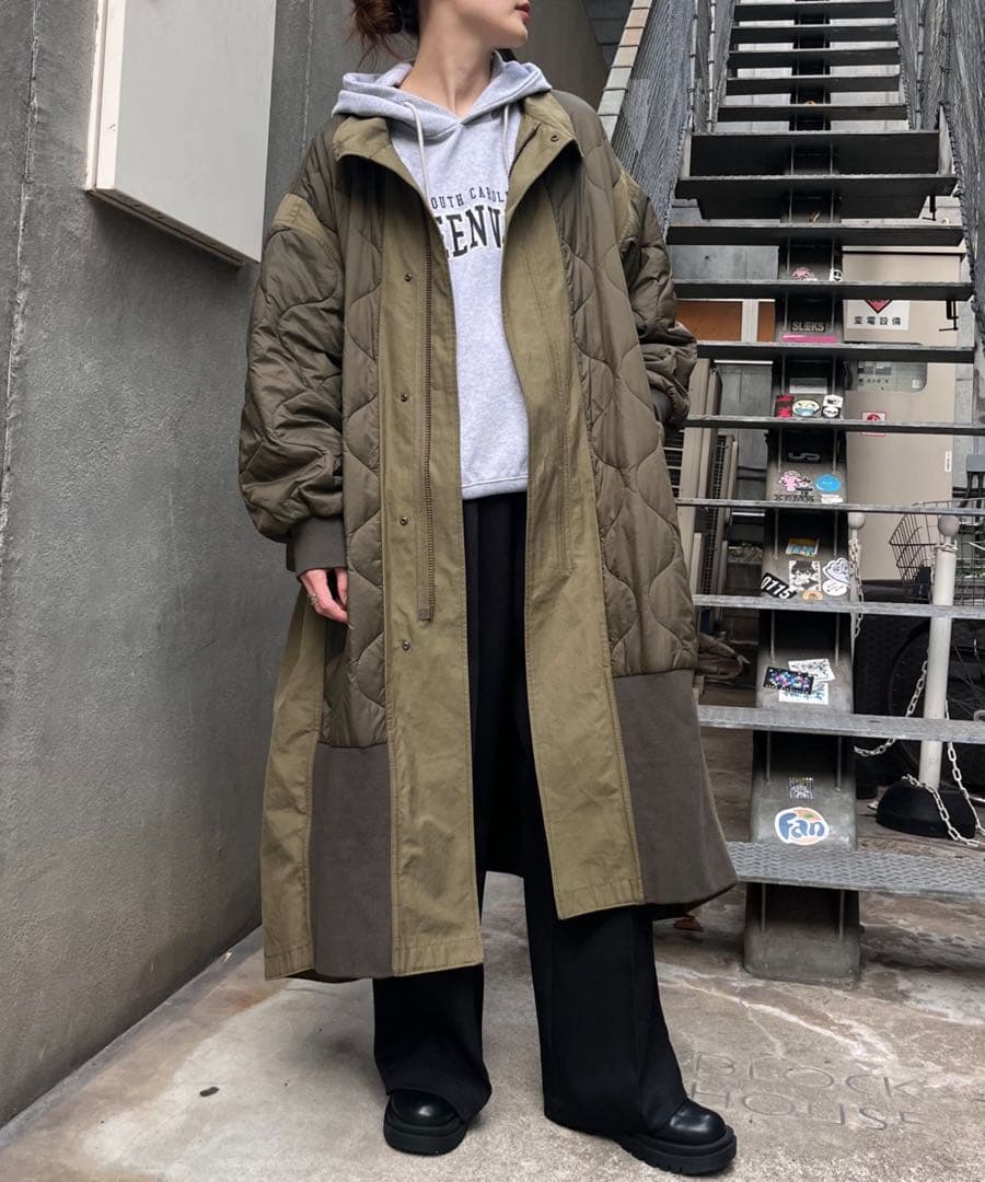 《極美品》etsinta エシンタ ミリタリー キルティング ロング コート