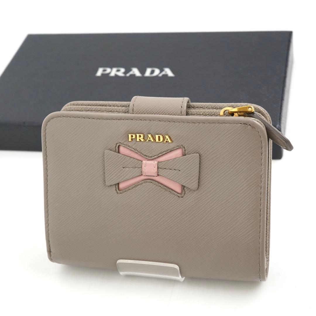 ✨未使用に近い✨　PRADA ミニ財布　サフィアーノレザー　リボン　バイカラー