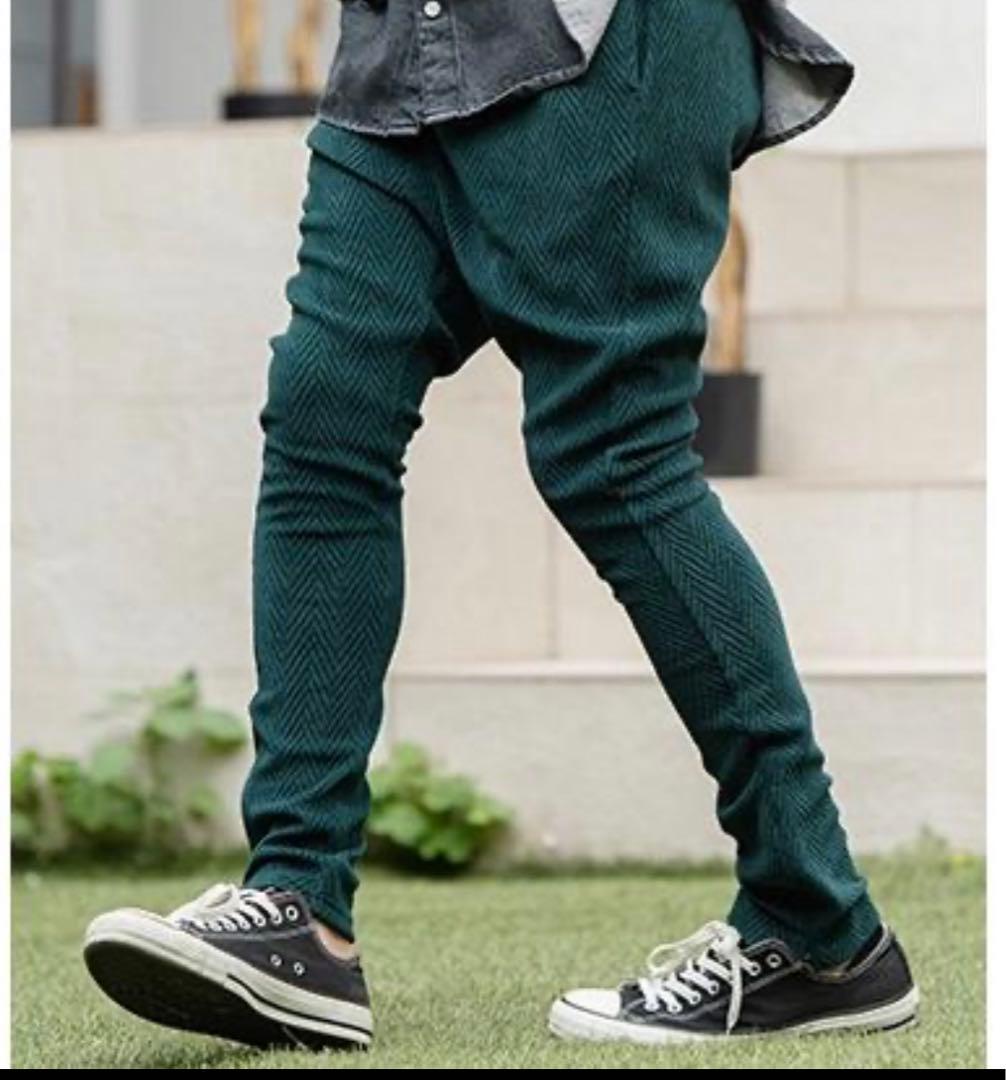 新品未使用　CAMBIO カンビオ【L】ヘリンボーン柄　サルエルパンツ グリーン