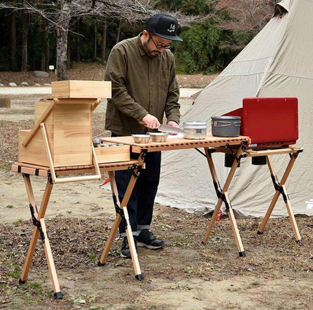FIELDOOR 作業台 アウトドア キャンプ ウッドロールテーブル