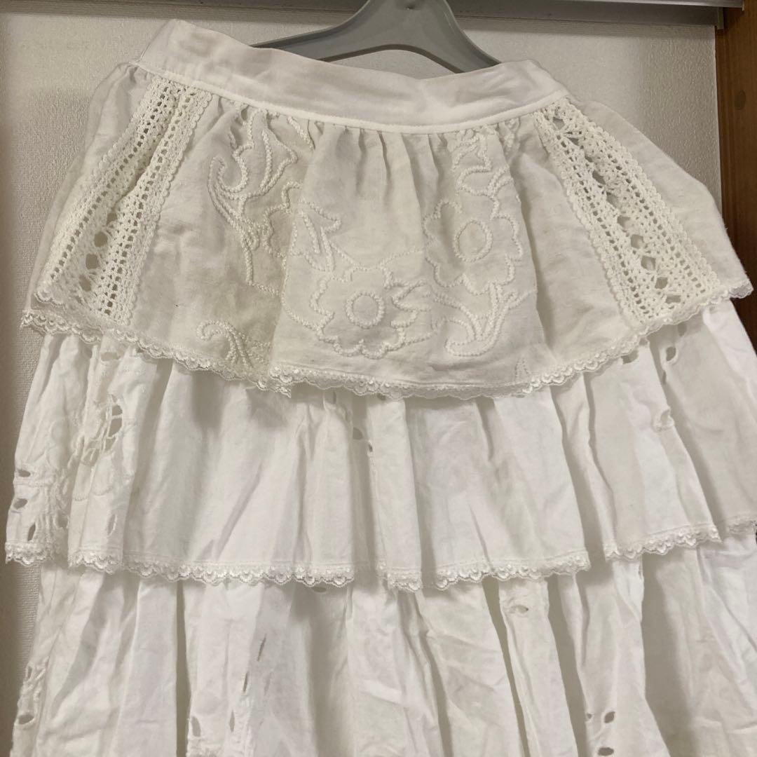 Rilliy vintageホワイト5段フリルスカート